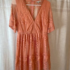Peach lace short sleeve dress